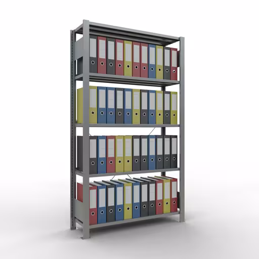 Grundregal, Büro-Fachbodenregal Stecksystem MULTIplus85, 1800 x 1000 x 300 mm (HxBxT), 5 Fachböden, Kreuzstrebe, verzinkt, mit Anschlagleiste von der Marke Schulte Lagertechnik aus der Produktreihe Büroregale