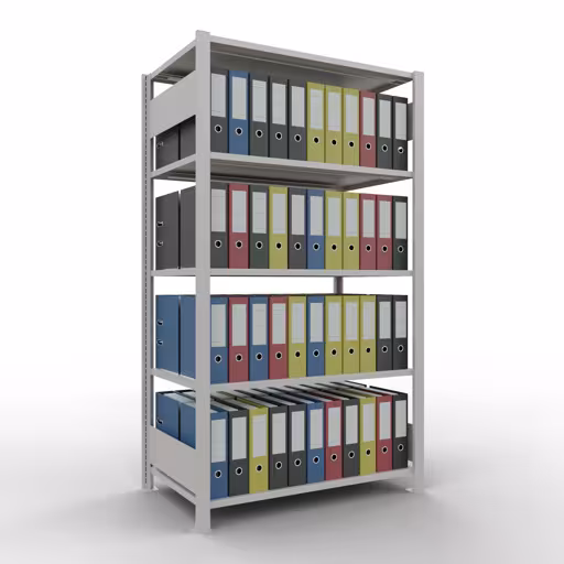 Abbildung Nr 8 des Artikels Grundregal, Büro-Fachbodenregal Stecksystem MULTIplus150, 1800 x 1000 x 600 mm (HxBxT), 5 Fachböden, Längenriegel, ohne Mittelanschlag, lichtgrau aus der Produktgruppe Büroregale von der Marke Schulte Lagertechnik