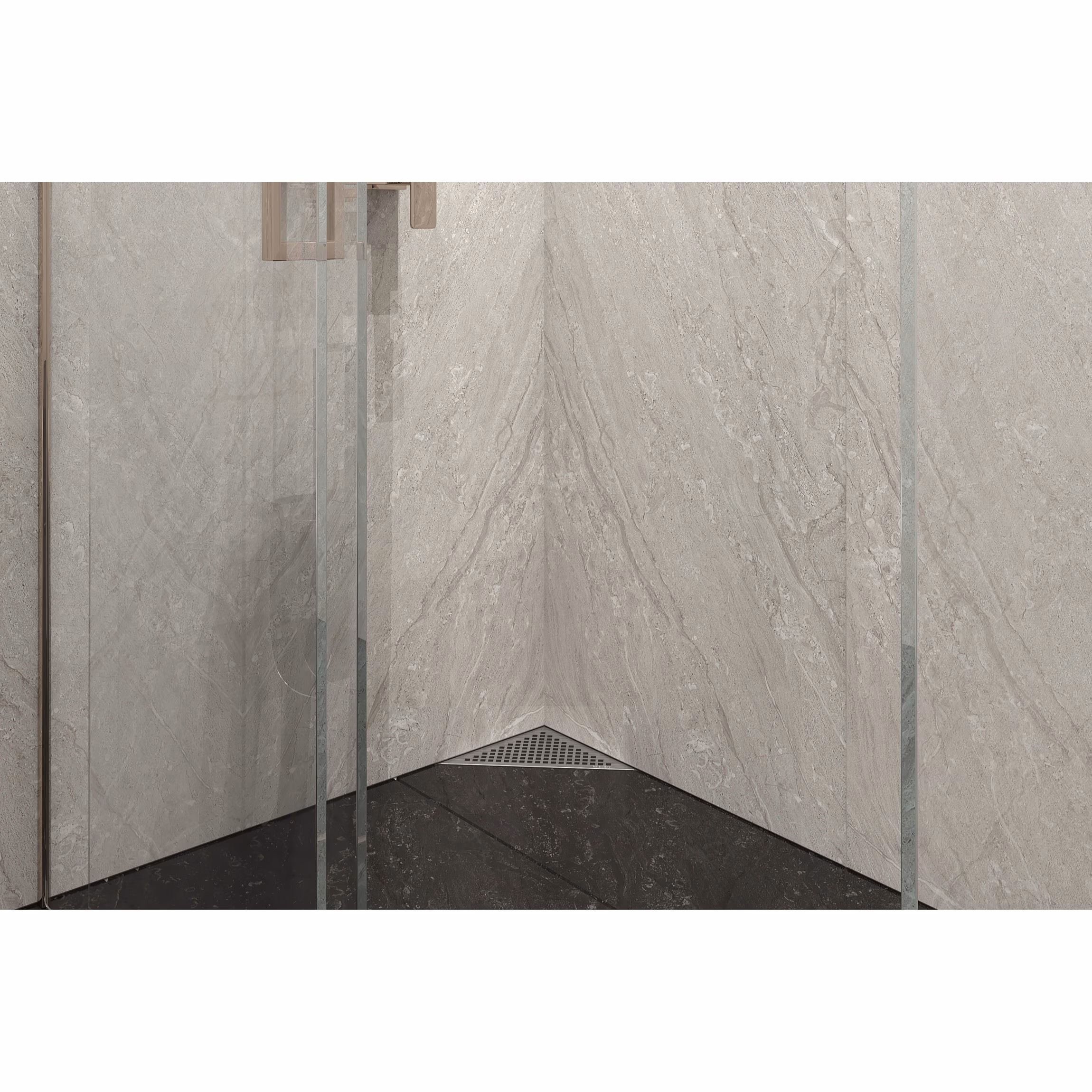 Mert Ultra Flach Bodenablauf Design "DREIECK KARE" 215x215x304 mm, Ablauf DIN 50