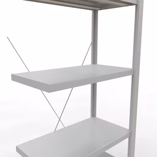 Produktbild Nr 15 des Artikels Anbauregal, Fachbodenregal Stecksystem MULTIplus250, 2000 x 750 x 400 mm (HxBxT), 5 Fachböden, Kreuzstrebe, RAL 7035 lichtgrau Abbildung Nr 15 des Artikels Anbauregal, Fachbodenregal Stecksystem MULTIplus250, 2000 x 750 x 400 mm (HxBxT), 5 Fachböden, Kreuzstrebe, RAL 7035 lichtgrau aus der Produktgruppe Stecksystem von der Marke Schulte Lagertechnik