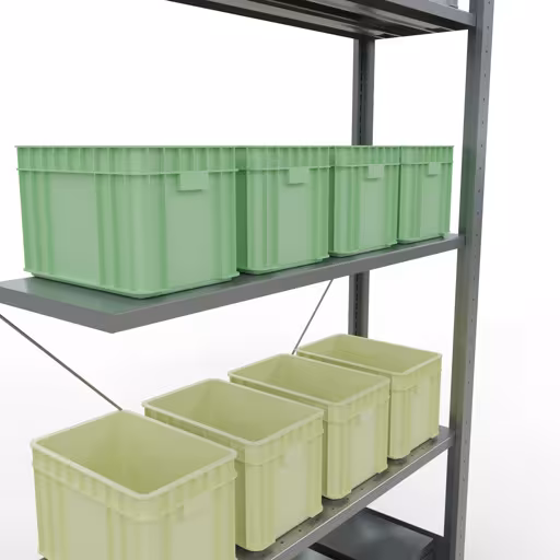 Produktbild Nr.8 des Artikels Anbauregal, Fachbodenregal Stecksystem MULTIplus150, 2000 x 1000 x 300 mm (HxBxT), 5 Fachböden, Kreuzstrebe, verzinkt - Expressline aus der Produktreihe Stecksystem von der Marke Schulte Lagertechnik