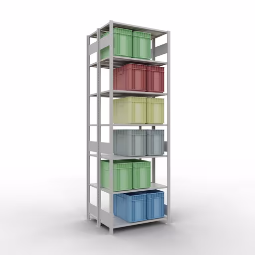Produktbild Nr.6 des Artikels Grundregal, Doppelregal, Fachbodenregal Stecksystem MULTIplus150, 3000 x 1000 x (2x400) mm (HxBxT), 2x7 Fachböden, Längenriegel, RAL 7035 lichtgrau aus der Produktreihe Fachbodenregale von der Marke Schulte Lagertechnik