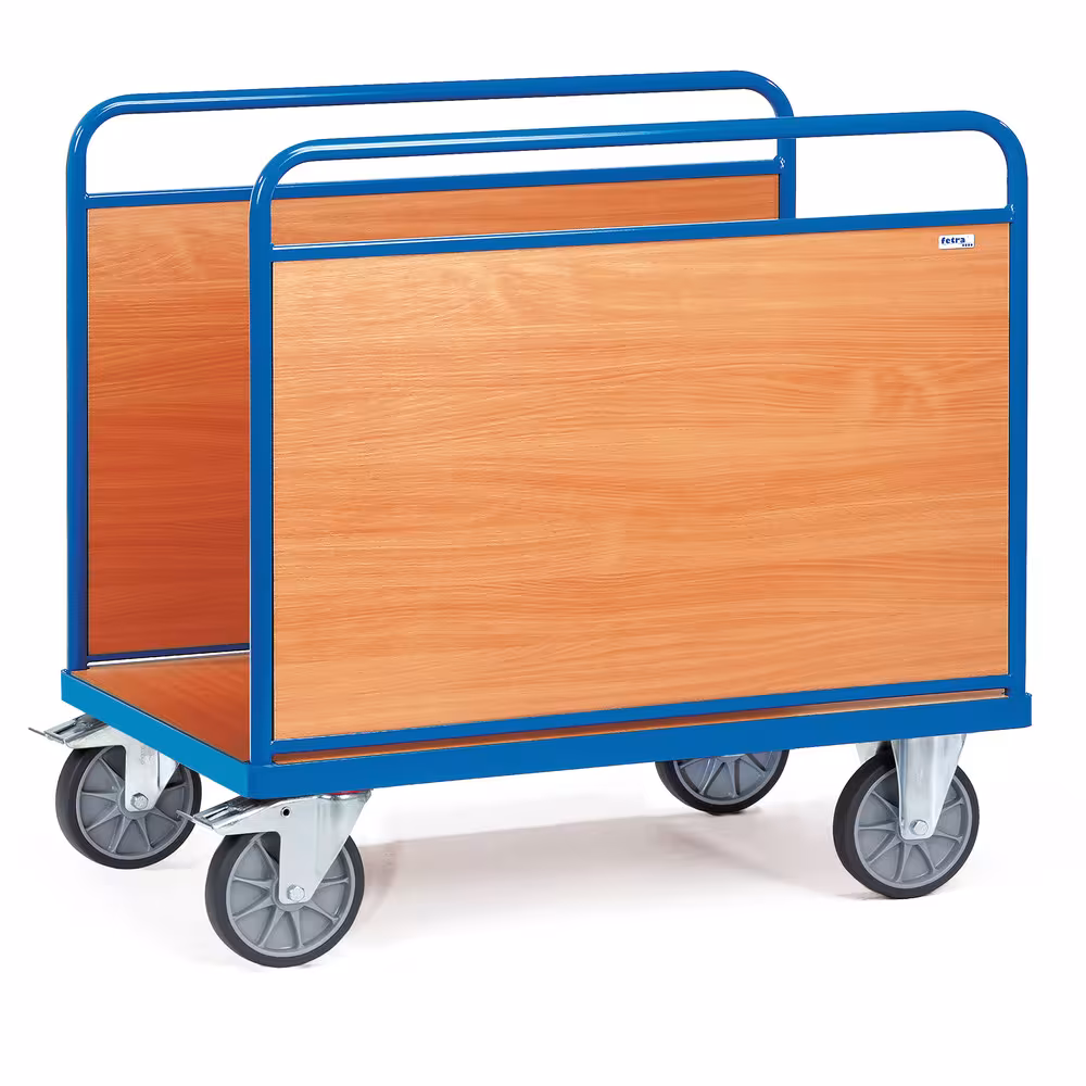 Ballenwagen mit Plattform aus Holzwerkstoffplatte und Oberfläche Buchendekor, mit 2 Wänden aus Holzwerkstoffplatten aus der Kategorie Wagen