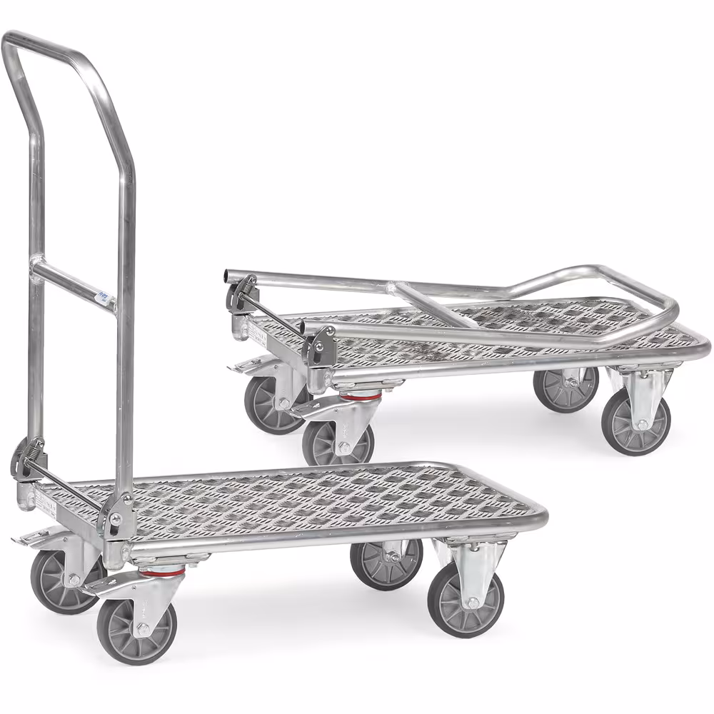 Klappwagen 1134 -ALU- Breite 600 mm, Länge 900 mm von der Marke Fetra Klappwagen -ALU- Alurohrwagen mit Aluplattform, Schiebebügel auf Plattform klappbar Typ Ladeflächenbreite: 600 mm aus der Kategorie Klappwagen mit der Artikelnr. 1134