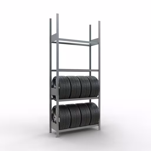 Produktbild Nr 12 des Artikels Grundregal, Räder-/Reifenregal, 2750 x 1150 x 400 mm (HxBxT), verzinkt, 4 Lagerebenen á 150 kg Fachlast pro Ebene Abbildung Nr 12 des Artikels Grundregal, Räder-/Reifenregal, 2750 x 1150 x 400 mm (HxBxT), verzinkt, 4 Lagerebenen á 150 kg Fachlast pro Ebene aus der Produktgruppe Fachbodenregale von der Marke Schulte Lagertechnik