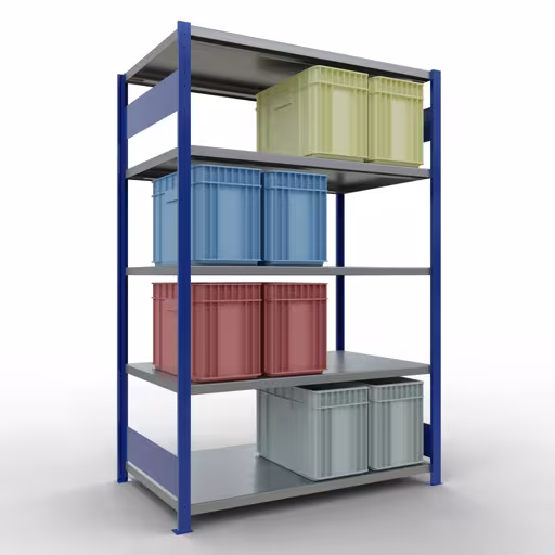 Abbildung Nr 14 des Artikels Grundregal, Fachbodenregal Stecksystem MULTIplus250, 2000 x 1300 x 800 mm (HxBxT), 5 Fachböden, Längenriegel, RAL 5010 enzianblau/verzinkt aus der Produktgruppe Stecksystem von der Marke Schulte Lagertechnik