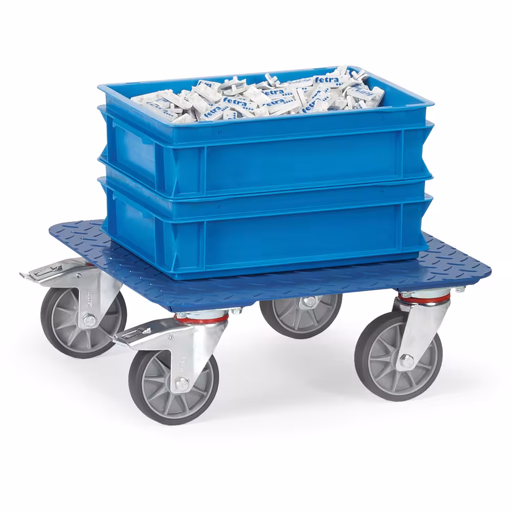 Kistenroller 1167 - Riffelblech Schweißkonstruktion mit Stahl-Tränenblech-Plattform, pulverbeschichtet blau RAL 5007, 4 Lenkrollen mit der Artikelnr. 1167 Kistenroller 1167 - Riffelblech Schweißkonstruktion mit Stahl-Tränenblech-Plattform, pulverbeschichtet blau RAL 5007, 4 Lenkrollen von Fetra aus der Kategorie Transportsysteme