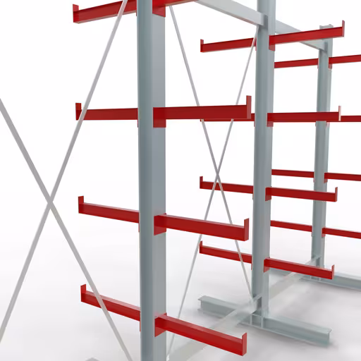 Abbildung Nr 12 des Artikels K 3000 Komplettregal, doppelseitig, 2500 x 3900 x 500 mm, RAL 7001 / RAL 3000, 5 Lagerebenen aus der Produktgruppe Kragarmregale von der Marke Schulte Lagertechnik
