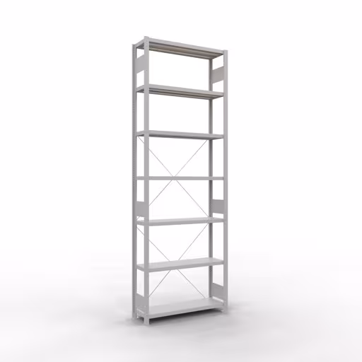 Grundregal, Fachbodenregal Stecksystem MULTIplus330, 3000 x 1000 x 300 mm (HxBxT), 7 Fachböden, Kreuzstrebe, RAL 7035 lichtgrau von der Marke Schulte Lagertechnik Grundregal, Fachbodenregal Stecksystem MULTIplus330, 3000 x 1000 x 300 mm (HxBxT), 7 Fachböden, Kreuzstrebe, RAL 7035 lichtgrau aus der Kategorie Grundregal mit der Artikelnummer 33832