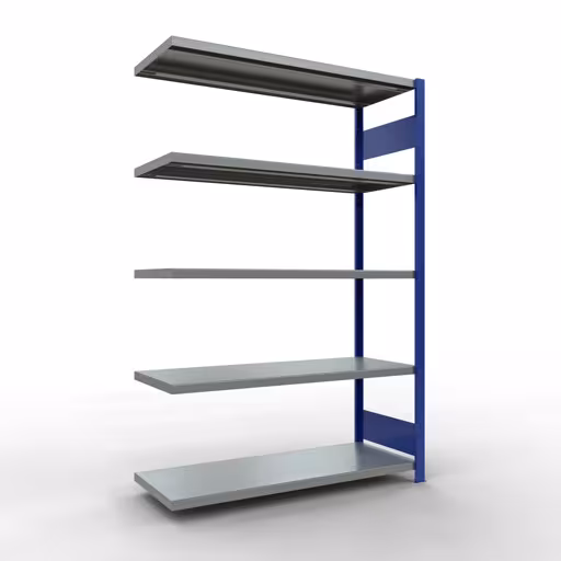 Abbildung Nr 10 des Artikels Anbauregal, Fachbodenregal Stecksystem MULTIplus250, 2000 x 1300 x 500 mm (HxBxT), 5 Fachböden, Längenriegel, RAL 5010 enzianblau/verzinkt aus der Produktgruppe Stecksystem von der Marke Schulte Lagertechnik