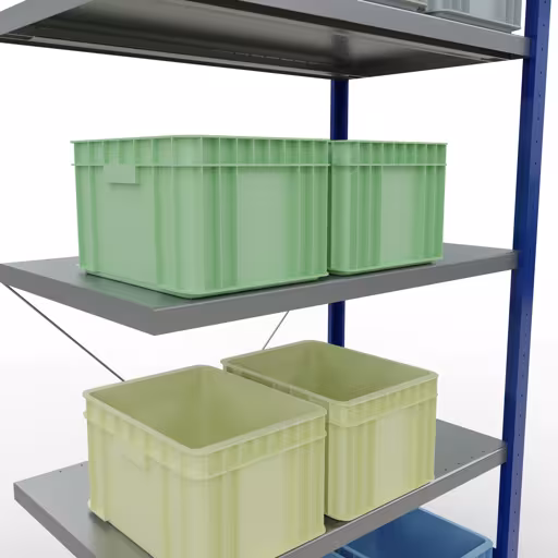 Produktbild Nr.8 des Artikels Anbauregal, Fachbodenregal Stecksystem MULTIplus250, 2000 x 1000 x 600 mm (HxBxT), 5 Fachböden, Kreuzstrebe, RAL 5010 enzianblau/verzinkt aus der Produktreihe Stecksystem von der Marke Schulte Lagertechnik