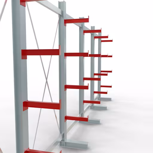 Abbildung Nr 11 des Artikels K 3000 Komplettregal, einseitig, 2500 x 6500 x 400 mm, RAL 7001 / RAL 3000, 5 Lagerebenen aus der Produktgruppe Kragarmregale von der Marke Schulte Lagertechnik