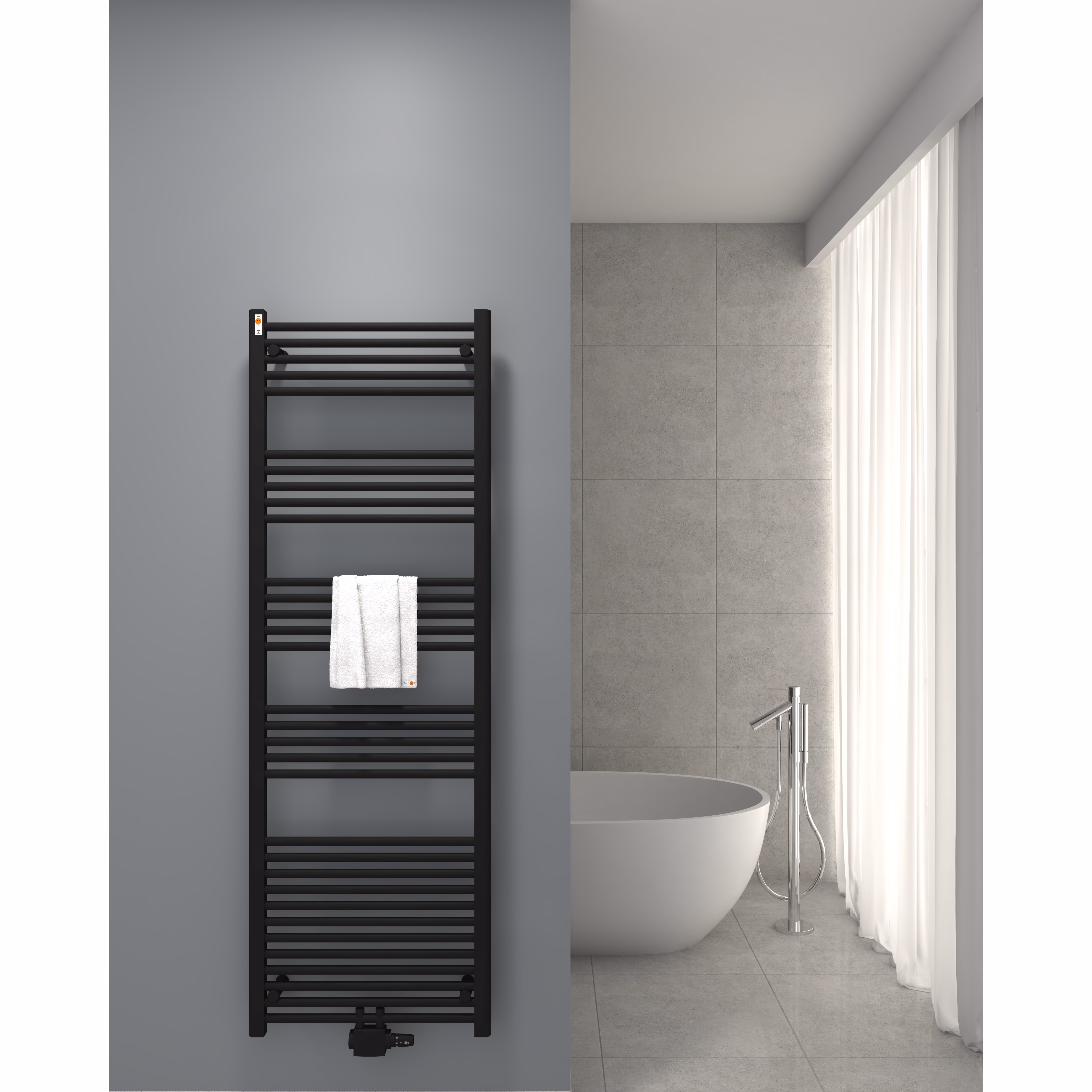 Radiatore per bagno MERT Comfort M, nero, dritto, attacco centrale da 50 mm, del marchio Mert Radiatore per bagno MERT Comfort M, nero, dritto, attacco centrale da 50 mm, della categoria Radiatori per bagno con attacco centrale