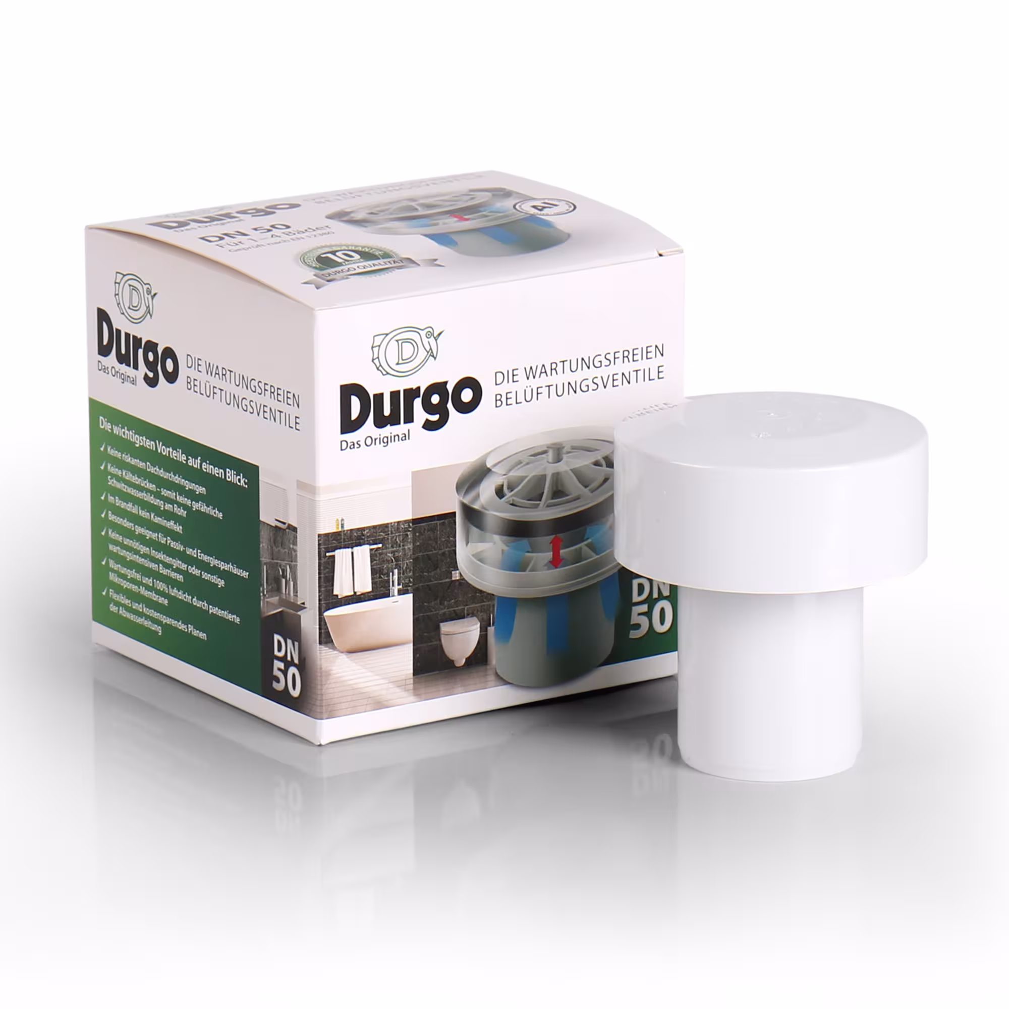 Belüftungsventil DN 50 HT Anschluss mit Styroporhaube von Durgo mit der Artikelnr. 7000050