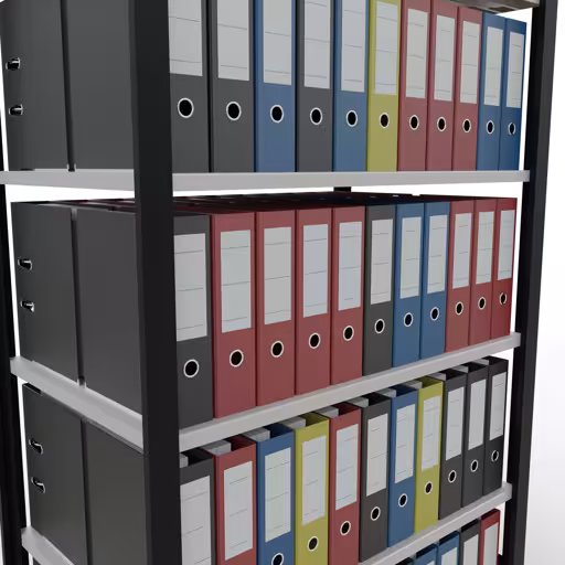 Abbildung Nr 9 des Artikels Grundregal, Büro-Fachbodenregal Stecksystem MULTIplus150, 2000 x 1000 x 600 mm (HxBxT), 6 Fachböden, Längenriegel, ohne Mittelanschlag, schwarz/lichtgrau aus der Produktgruppe Büroregale von der Marke Schulte Lagertechnik