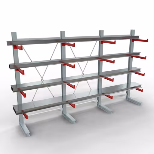 Produktbild Nr 10 des Artikels K 3000 Komplettregal, einseitig, 2500 x 3900 x 600 mm, RAL 7001 / RAL 3000, 5 Lagerebenen Abbildung Nr 10 des Artikels K 3000 Komplettregal, einseitig, 2500 x 3900 x 600 mm, RAL 7001 / RAL 3000, 5 Lagerebenen aus der Produktgruppe Kragarmregale von der Marke Schulte Lagertechnik