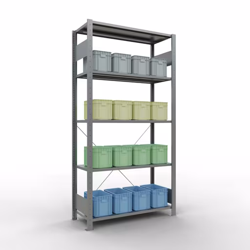 Abbildung Nr 12 des Artikels Grundregal, Fachbodenregal Stecksystem MULTIplus85, 2000 x 1000 x 400 mm (HxBxT), 5 Fachböden, Kreuzstrebe, verzinkt aus der Produktgruppe Stecksystem von der Marke Schulte Lagertechnik