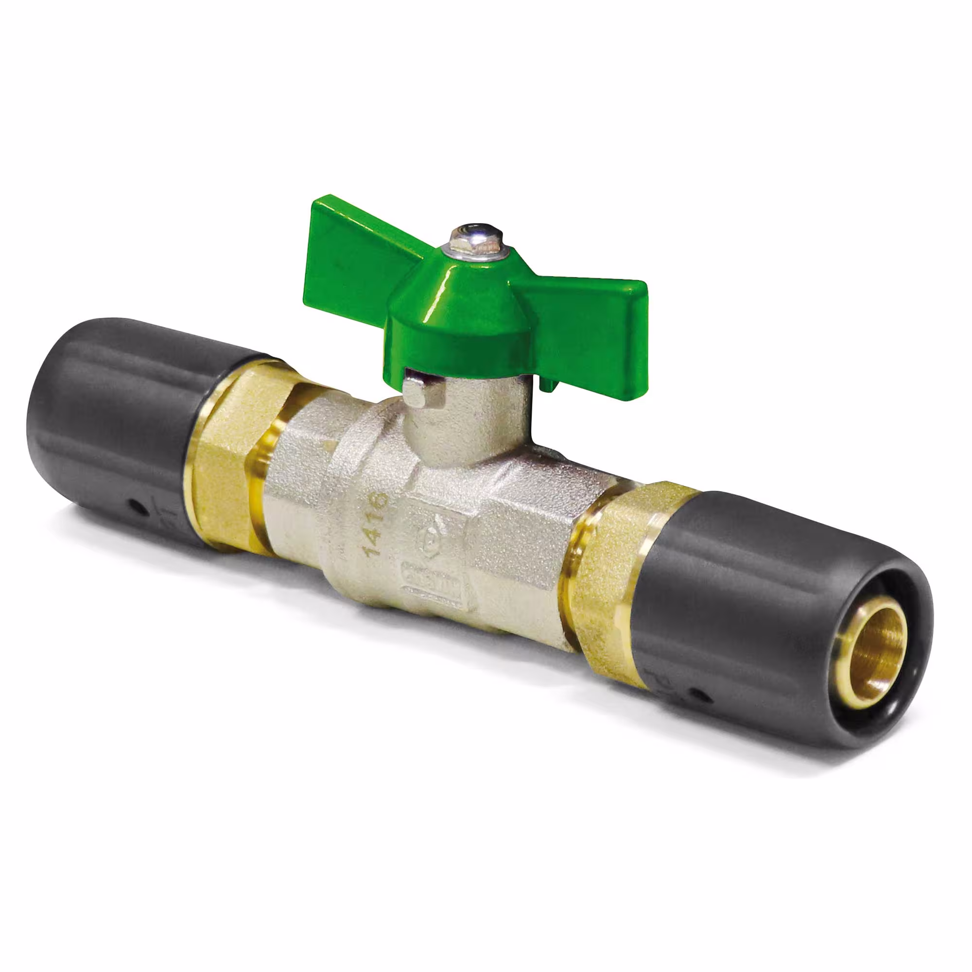 Steckfitting - DVGW Kugelhahn 16 x 2 mm mit Knebelgriff grün von der Marke Pipetec Steck-Kugelhahn für Trinkwasser Typ Größe: 16x2 mm aus der Kategorie Steckfittings mit der Artikelnr. SPKU16D