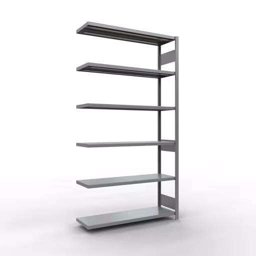 Anbauregal, Fachbodenregal Stecksystem MULTIplus250, 2500 x 1300 x 400 mm (HxBxT), 6 Fachböden, Längenriegel, verzinkt aus der Kategorie Anbauregal mit der Artikelnummer 12946-130-LR