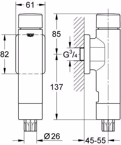 WC-Druckspüler Rondo A.S. für WC, DN 20 chrom ohne Vorabsperrung GROHE