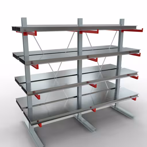 Abbildung Nr 10 des Artikels K 6000 Komplettregal, doppelseitig, 3000 x 3000 x 2x 750 mm, RAL 7001 / RAL 3000, 5 Lagerebenen aus der Produktgruppe Kragarmregale von der Marke Schulte Lagertechnik