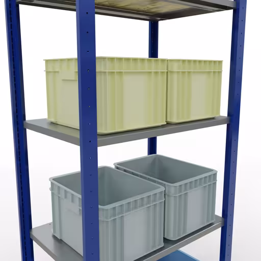 Zusatzbild des Artikels Grundregal, Fachbodenregal Stecksystem MULTIplus150, 2000 x 750 x 500 mm (HxBxT), 5 Fachböden, Längenriegel, RAL 5010 enzianblau/verzinkt/verzinkt Zusatzbild des Artikels Grundregal, Fachbodenregal Stecksystem MULTIplus150, 2000 x 750 x 500 mm (HxBxT), 5 Fachböden, Längenriegel, RAL 5010 enzianblau/verzinkt/verzinkt aus Grundregal