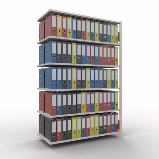 Abbildung Nr 10 des Artikels Anbauregal, Büro-Fachbodenregal Stecksystem MULTIplus150, 2000 x 1300 x 600 mm (HxBxT), 6 Fachböden, Längenriegel, mit Mittelanschlag, lichtgrau aus der Produktgruppe Büroregale von der Marke Schulte Lagertechnik