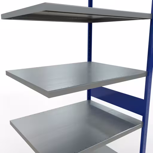Anbauregal, Fachbodenregal Stecksystem MULTIplus330, 3000 x 1000 x 800 mm (HxBxT), 7 Fachböden, Längenriegel, RAL 5010 enzianblau/verzinkt von Schulte Lagertechnik aus der Kategorie Stecksystem