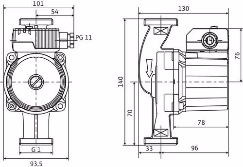 Technische Zeichnung 3966645 Nassläufer-Standardpumpe Star-Z 20/1,Rp1/2,1x230V,38W WILO