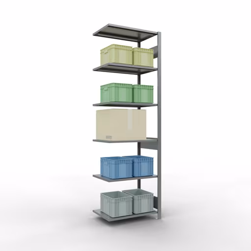 Anbauregal, Fachbodenregal Stecksystem MULTIplus150, 2500 x 750 x 500 mm (HxBxT), 6 Fachböden, Längenriegel, verzinkt von Schulte Lagertechnik aus der Kategorie Stecksystem