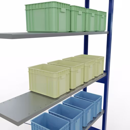 Andere Ansicht des Artikels Anbauregal, Fachbodenregal Stecksystem MULTIplus150, 2500 x 1300 x 300 mm (HxBxT), 6 Fachböden, Kreuzstrebe, RAL 5010 enzianblau/verzinkt Andere Ansicht des Artikels Anbauregal, Fachbodenregal Stecksystem MULTIplus150, 2500 x 1300 x 300 mm (HxBxT), 6 Fachböden, Kreuzstrebe, RAL 5010 enzianblau/verzinkt aus der Kategorie Stecksystem