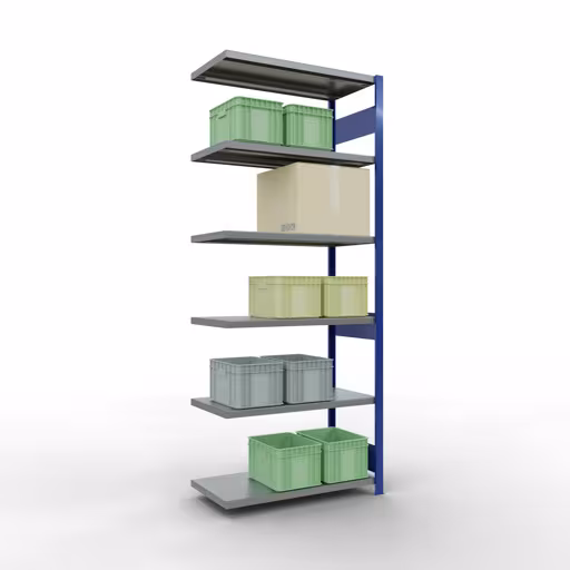 Produktbild Nr 15 des Artikels Anbauregal, Fachbodenregal Stecksystem MULTIplus250, 2500 x 1000 x 500 mm (HxBxT), 6 Fachböden, Längenriegel, RAL 5010 enzianblau/verzinkt Abbildung Nr 15 des Artikels Anbauregal, Fachbodenregal Stecksystem MULTIplus250, 2500 x 1000 x 500 mm (HxBxT), 6 Fachböden, Längenriegel, RAL 5010 enzianblau/verzinkt aus der Produktgruppe Stecksystem von der Marke Schulte Lagertechnik