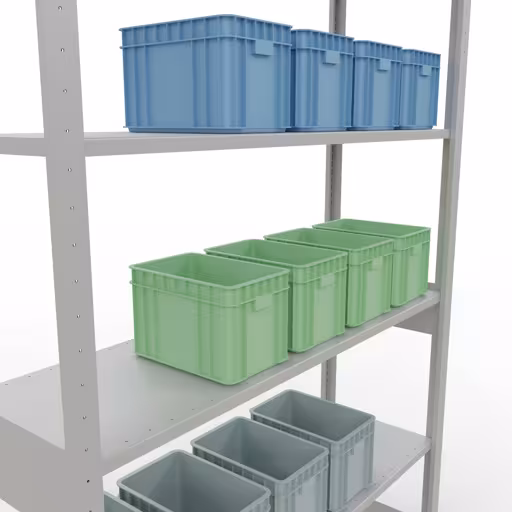 Produktbild Nr.7 des Artikels Grundregal, Fachbodenregal Stecksystem MULTIplus150, 2500 x 1300 x 400 mm (HxBxT), 6 Fachböden, Längenriegel, RAL 7035 lichtgrau aus der Produktreihe Stecksystem von der Marke Schulte Lagertechnik