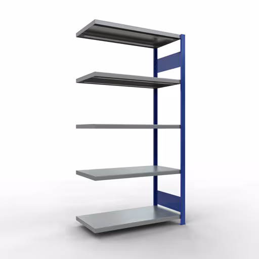 Anbauregal, Fachbodenregal Stecksystem MULTIplus330, 2000 x 1000 x 500 mm (HxBxT), 5 Fachböden, Längenriegel, RAL 5010 enzianblau/verzinkt aus der Kategorie Anbauregal mit der Artikelnummer 13955-LR-B