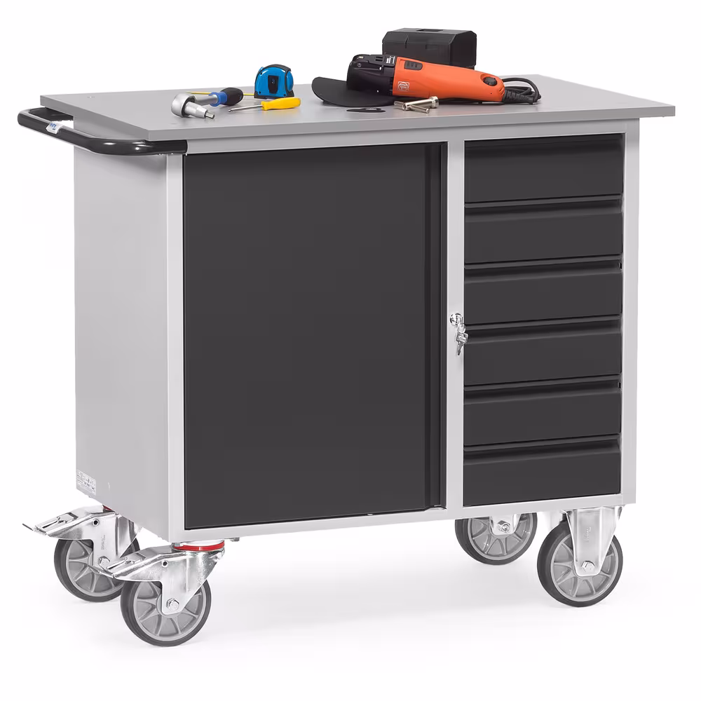 Werkstattwagen 2450-7016 pulverbeschichtet, Korpus lichtgrau RAL 7035, Front anthrazitgrau RAL 7016 von Fetra aus der Kategorie Transportsysteme