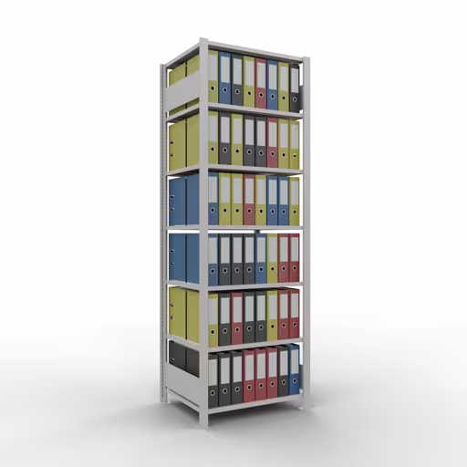 Abbildung Nr 9 des Artikels Grundregal, Büro-Fachbodenregal Stecksystem MULTIplus150, 2300 x 750 x 600 mm (HxBxT), 7 Fachböden, Längenriegel, ohne Mittelanschlag, lichtgrau aus der Produktgruppe Büroregale von der Marke Schulte Lagertechnik