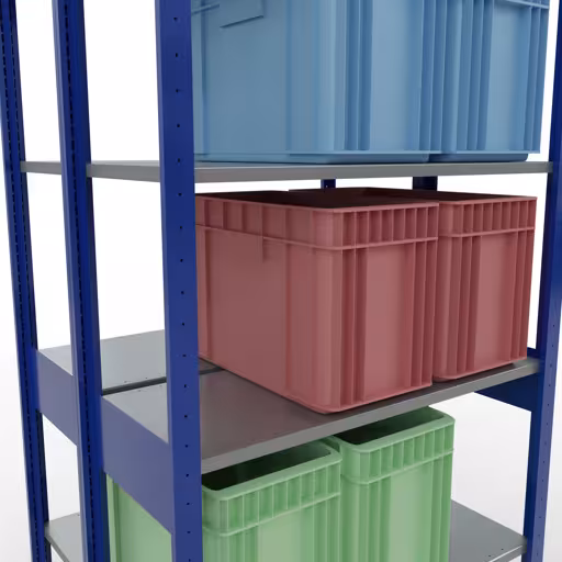 Grundregal, Doppelregal, Fachbodenregal Stecksystem MULTIplus150, 2500 x 1000 x (2x400) mm (HxBxT), 2x6 Fachböden, Längenriegel, RAL 5010 enzianblau mit der GTIN 4004514296092 Grundregal, Doppelregal, Fachbodenregal Stecksystem MULTIplus150, 2500 x 1000 x (2x400) mm (HxBxT), 2x6 Fachböden, Längenriegel, RAL 5010 enzianblau von Schulte Lagertechnik mit der Artikelnr. 33141-B