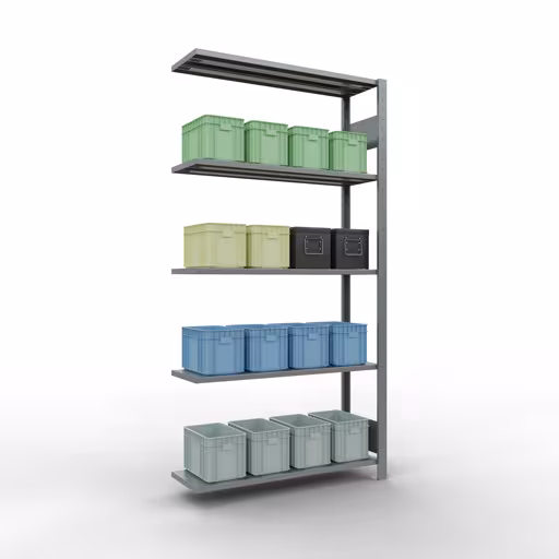 Anbauregal, Fachbodenregal Stecksystem MULTIplus150, 2000 x 1000 x 300 mm (HxBxT), 5 Fachböden, Längenriegel, verzinkt mit der Artikelnr. 12735-LR Anbauregal, Fachbodenregal Stecksystem MULTIplus150, 2000 x 1000 x 300 mm (HxBxT), 5 Fachböden, Längenriegel, verzinkt von Schulte Lagertechnik aus der Kategorie Stecksystem