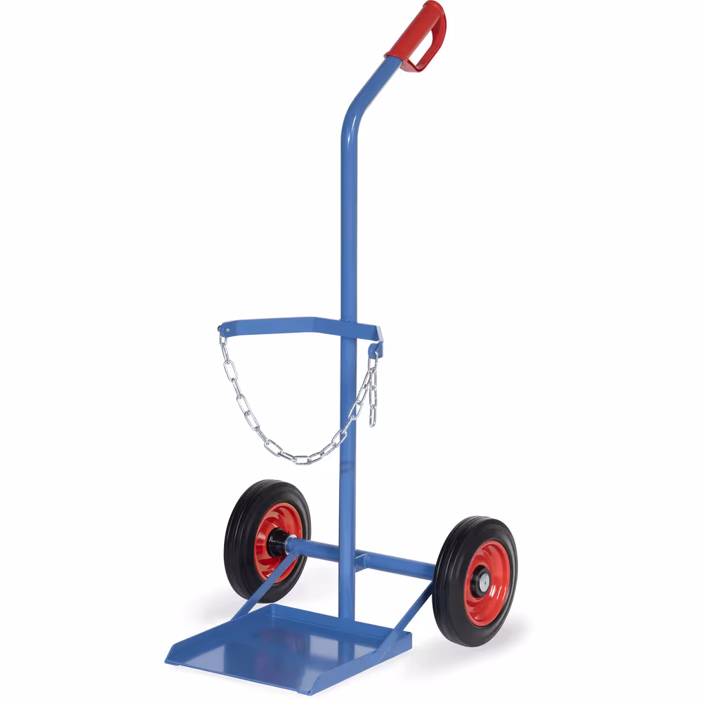 Stahlflaschenkarre 11/33 kg pulverbeschichtet blau RAL 5007, Flaschenhalterungen mit Kettensicherung Typ Bereifung: Vollgummi aus der Kategorie Karren mit der Artikelnr. 51121