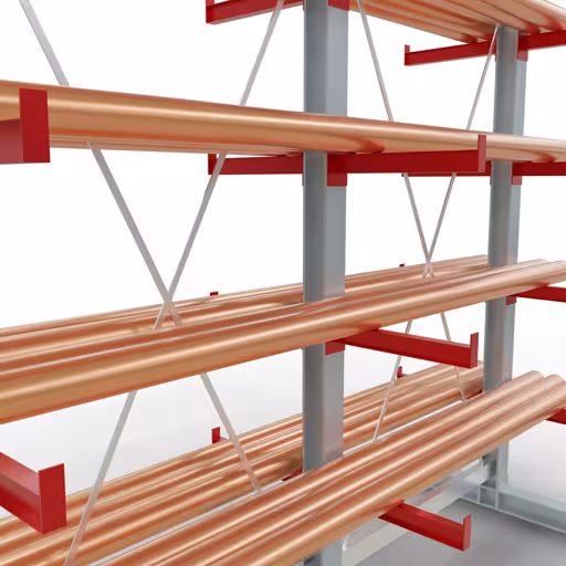 Abbildung Nr 11 des Artikels K 3000 Komplettregal, doppelseitig, 2500 x 2600 x 500 mm, RAL 7001 / RAL 3000, 5 Lagerebenen aus der Produktgruppe Kragarmregale von der Marke Schulte Lagertechnik