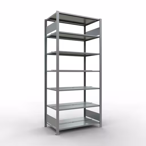Grundregal, Büro-Fachbodenregal Stecksystem MULTIplus150, 2300 x 1000 x 600 mm (HxBxT), 7 Fachböden, Längenriegel, verzinkt, mit Mittelanschlag von der Marke Schulte Lagertechnik Grundregal, Büro-Fachbodenregal Stecksystem MULTIplus150, 2300 x 1000 x 600 mm (HxBxT), 7 Fachböden, Längenriegel, verzinkt, mit Mittelanschlag aus der Kategorie Stecksystem mit der Artikelnummer 17749