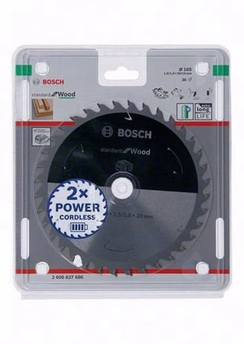 Kreissägeblatt Außendurchmesser 165 mm Zähne 36 Wechselzahn Bohrung 20 mm Schnittbreite 1,5 mm Hartmetall BOSCH
