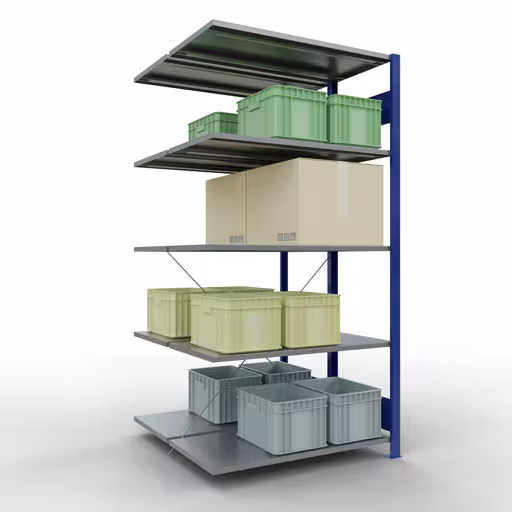 Andere Ansicht des Artikels Anbauregal, Doppelregal, Fachbodenregal Stecksystem MULTIplus150, 2000 x 1000 x (2x500) mm (HxBxT), 2x5 Fachböden, Kreuzstrebe, RAL 5010 enzianblau Andere Ansicht des Artikels Anbauregal, Doppelregal, Fachbodenregal Stecksystem MULTIplus150, 2000 x 1000 x (2x500) mm (HxBxT), 2x5 Fachböden, Kreuzstrebe, RAL 5010 enzianblau aus der Kategorie Fachbodenregale