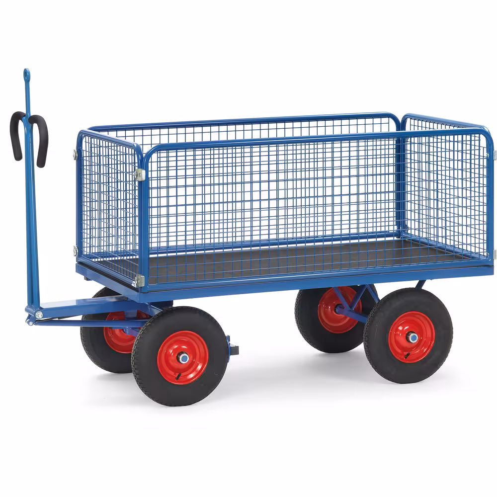 Handpritschenwagen Drahtgitter 600 mm mit Zugöse , 4 Eckhülsen, Drehschemel-Lenkung mit Kugelkranz, Scherendeichsel mit Sicherheits-Handgriff Typ Ladeflächenlänge: 2000 mm aus der Kategorie Handwagen/Pritschenwagen mit der Artikelnr. 6436LZ