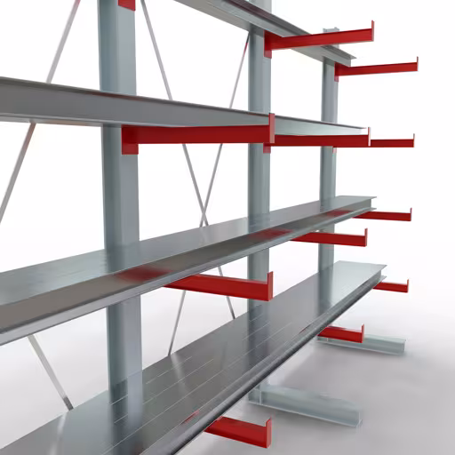 Produktbild Nr 12 des Artikels K 3000 Komplettregal, einseitig, 2500 x 3900 x 600 mm, RAL 7001 / RAL 3000, 5 Lagerebenen Abbildung Nr 12 des Artikels K 3000 Komplettregal, einseitig, 2500 x 3900 x 600 mm, RAL 7001 / RAL 3000, 5 Lagerebenen aus der Produktgruppe Kragarmregale von der Marke Schulte Lagertechnik