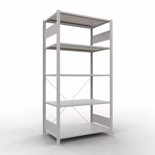 Grundregal, Fachbodenregal Stecksystem MULTIplus85, 2000 x 1000 x 600 mm (HxBxT), 5 Fachböden, Kreuzstrebe, RAL 7035 lichtgrau von der Marke Schulte Lagertechnik Grundregal, Fachbodenregal Stecksystem MULTIplus85, 2000 x 1000 x 600 mm (HxBxT), 5 Fachböden, Kreuzstrebe, RAL 7035 lichtgrau aus der Kategorie Grundregal mit der Artikelnummer 33060