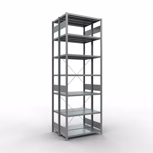 Grundregal, Doppelregal, Fachbodenregal Stecksystem MULTIplus250, 3000 x 1000 x (2x400) mm (HxBxT), 2x7 Fachböden, Kreuzstrebe, verzinkt von der Marke Schulte Lagertechnik Grundregal, Doppelregal, Fachbodenregal Stecksystem MULTIplus250, 3000 x 1000 x (2x400) mm (HxBxT), 2x7 Fachböden, Kreuzstrebe, verzinkt aus der Kategorie Doppelregale mit der Artikelnummer 14242-G