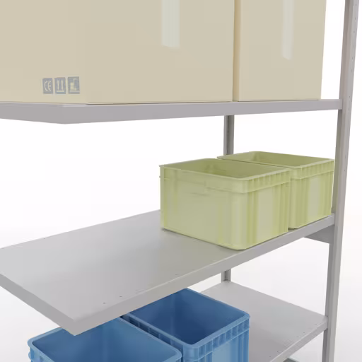 Zusatzbild des Artikels Anbauregal, Fachbodenregal Stecksystem MULTIplus250, 2500 x 1300 x 600 mm (HxBxT), 6 Fachböden, Längenriegel, RAL 7035 lichtgrau aus Anbauregal
