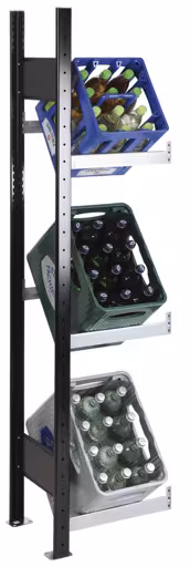 Weitere Ansicht des Artikels Anbauregal, Getränkekistenregal 1800 x 400 x 300 mm (HxBxT), schwarz/silber, 3 Ebenen für 3 Getränkekisten aus der Kategorie Fachbodenregale