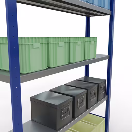 Abbildung Nr 13 des Artikels Grundregal, Fachbodenregal Stecksystem MULTIplus250, 2000 x 1300 x 300 mm (HxBxT), 5 Fachböden, Längenriegel, RAL 5010 enzianblau/verzinkt aus der Produktgruppe Stecksystem von der Marke Schulte Lagertechnik